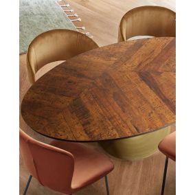 Table repas ovale en manguier et métal doré L160 cm 8 pers. - Uniqka