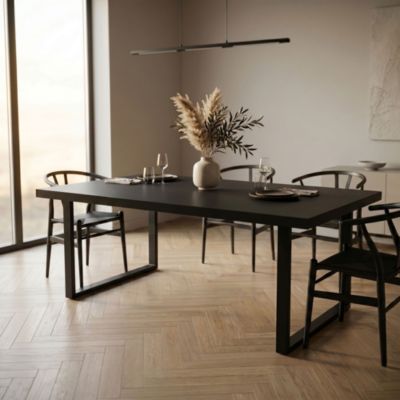 Table repas rectangulaire Frankystar 220x100 cm bois multicouche et acier noir