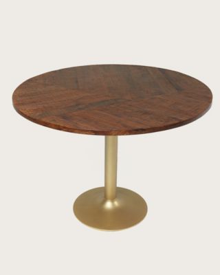 Table repas ronde en bois massif et pied tulipe doré D110 cm 6 pers - Uniqka