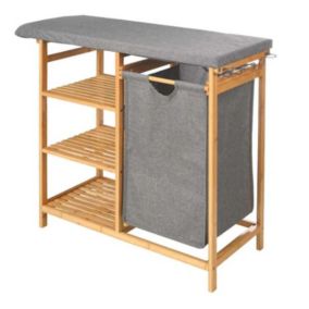 Table à repasser en bambou avec tiroirs, grise, 34 x 111 x 82 cm