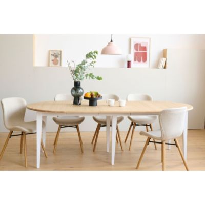 Table ronde 6 pieds fuseau D105 + 3 rallonges bois blanc  - VICTORIA