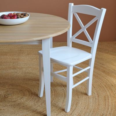 Table ronde 6 pieds fuseau D105 + 3 rallonges bois blanc  - VICTORIA