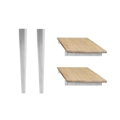 Table ronde 6 pieds fuseau D105 + 3 rallonges bois blanc  - VICTORIA