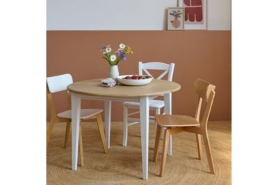 Table ronde 6 pieds fuseau D105 + 3 rallonges bois - VICTORIA