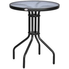 Table ronde bistro de jardin dia. 60 x 70H cm métal époxy anticorrosion noir plateau verre trempé