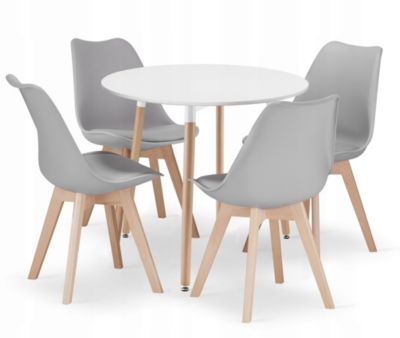 Table ronde blanche VALORA KAMI 80 avec 4 chaises grises RIXK