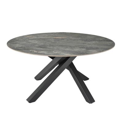 Table ronde D.150 cm céramique gris marbré et pieds métal noir - RUBY