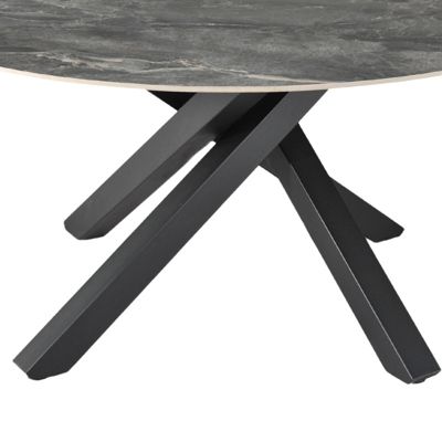 Table ronde D.150 cm céramique gris marbré et pieds métal noir - RUBY