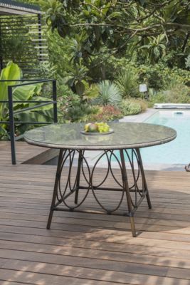 Table ronde de jardin Ushuaïa DCB Garden aluminium et textilène lin ⌀125 x H.74 cm