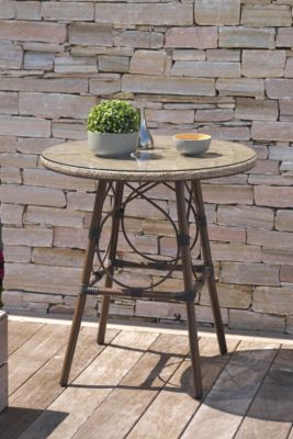 Table ronde de jardin Ushuaïa DCB Garden aluminium textilène lin marron ⌀70 x H.74 cm