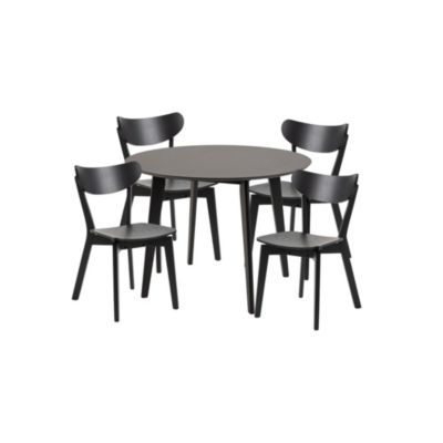 Table ronde en bois noir D105 + 4 chaises en bois noir  - LETA