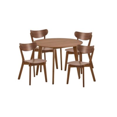 Table ronde en bois noyer D105 + 4 chaises noyer  - LETA