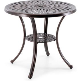 Table Ronde Extérieur de 79 cm en Fonte Aluminium Table de Patio avec Trou pour Parasol Etagère Ouverte