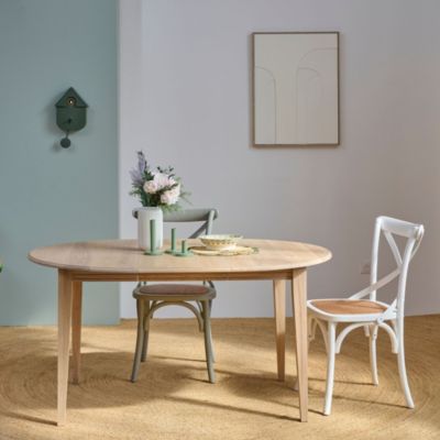 Table ronde extensible chêne blanchi 4/6 places D115 pieds fuseau ...
