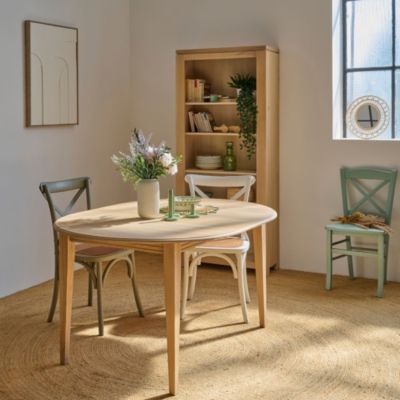 Table ronde extensible chêne blanchi 4/6 places D115 pieds fuseau ...