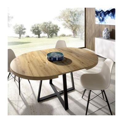Table ronde extensible DUNA - 4 a 6 personnes - Décor chene - L110 x ...