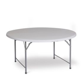 Table Ronde Pliante et Portable Gardiun New Koln  122x74 cm en Resine de Couleur Blanche avec Poignee et Systeme de Verrouillage