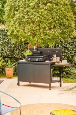 Table roulante avec crédence en acier noir pour plancha Forge Adour