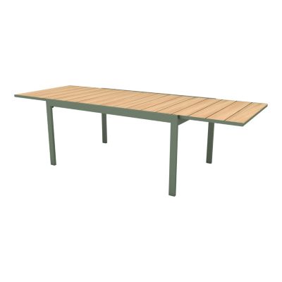 Table Rowa GoodHome en aluminium vert et plateau en aluminium effet bois L.262.9 X l.99.8 X H.75cm