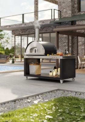 Table support sur roulette pour four à pizza en acier Inox Long 180CM ...
