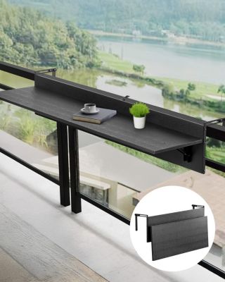 Table Suspendue Balcon, 1500 x 450 x 240 mm, Table de Bar Pliante pour Balustrades de Balcon d'Extérieur, avec Plateau