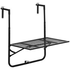 Table suspendue de balcon pliable dim. plateau 60L x 40l cm hauteur réglable 57-72H cm métal époxy noir