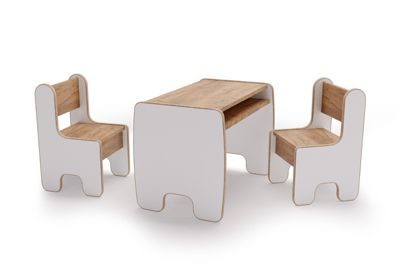 Table Timi pour enfant et deux chaises MDF coloris blanc / chêne craft gold