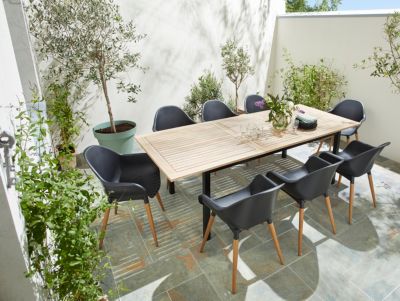 Table Toscana GoodHome aluminium et bois d'acacia mat naturel et noir L.240 x l.100 x H.75cm