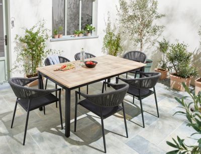 Table Toscana GoodHome aluminium et bois d'acacia mat naturel et noir L.240 x l.100 x H.75cm