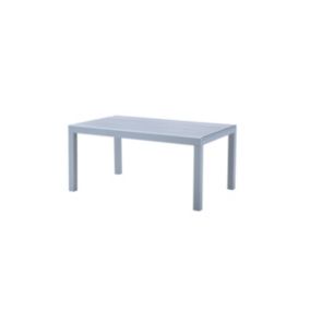 Table Tulum 6/10 personnes structure aluminium blanche, plateau en aluminium décors bois gris
