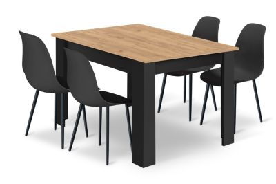 Table VALORA Artisan avec 4 chaises WAT noires - Ensemble de salle à manger moderne NP