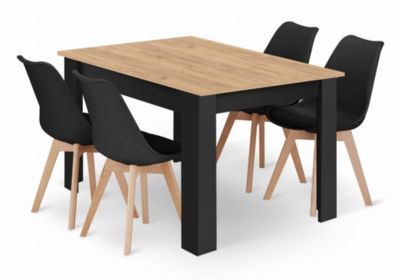 Table VALORA Artisan avec ensemble de 4 chaises RIXK, pieds noirs - NP