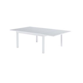 Table WhiteStar 8/12 personnes structure aluminium blanche, plateau en verre poli blanc