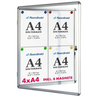 Tableau affichage mural intérieur Vitrine  49 x 67 cm 4 x A4 Avec 8 aimants - Floordirekt