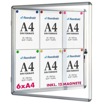Tableau affichage mural intérieur Vitrine  70 x 67 cm 6 x A4 Avec 12 aimants - Floordirekt