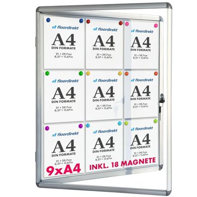 Tableau affichage mural intérieur Vitrine 70 x 97 cm 9 x A4 Avec 18 aimants - Floordirekt
