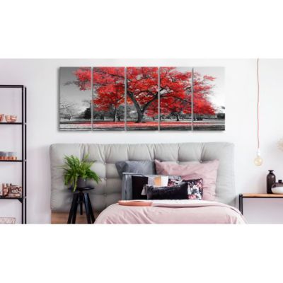 Tableau Autumn in the Park (5 Parts) Narrow Red 200x80 cm