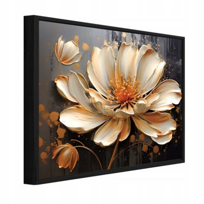Tableau avec cadre Impression Sur Toile Fleurs Abstrait Doré - 60x40 cm - Tableau avec cadre Chambre et salon