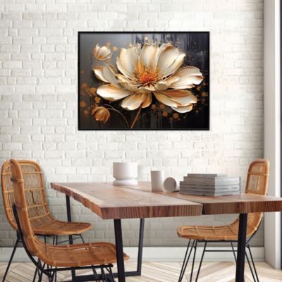 Tableau avec cadre Impression Sur Toile Fleurs Abstrait Doré - 60x40 cm - Tableau avec cadre Chambre et salon