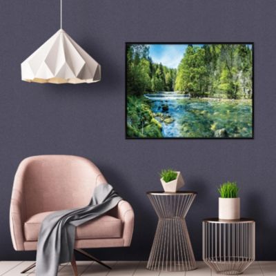 Tableau avec cadre Impression Sur Toile Forêt Rivière Vert - 60x40 cm - Tableau avec cadre Chambre et salon