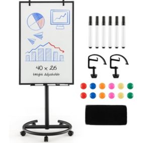 Tableau Blanc Effaçable 65x100CM Mobile-Tableau Blanc Magnetique avec Support Hauteur Reglable-Accessoires Complet Noir