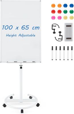 Tableau Blanc Effaçable Mobile Tableau Blanc Magnétique avec Support Hauteur Réglable Accessoires Complet Blanc