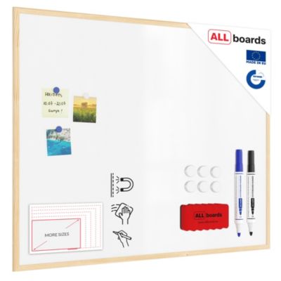 Tableau Blanc Magnétique Effaçable à Sec avec Cadre en Bois 100x80cm