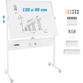 Tableau Blanc Magnétique Hauteur Réglable sur 2 Positions Tableau Effaçable Mobile Planches à Trous pour École Blanc