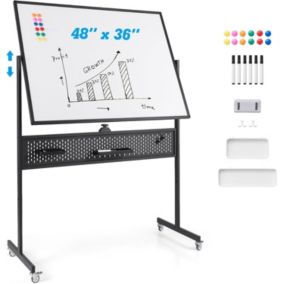 Tableau Blanc Magnétique Hauteur Réglable sur 2 Positions Tableau Effaçable Mobile Planches à Trous pour École Noir