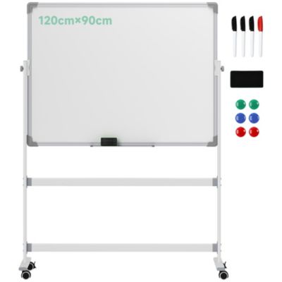 Tableau blanc magnétique sur roulettes double face - tableau rotatif avec étagère - nombreux accessoires inclus