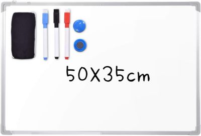 Tableau Blanc Magnetique avec 3 Stylos Effacables Couleur Noir-Rouge-Bleu 2 Autocollants Magnetiques et 2 Crochets Amovibles