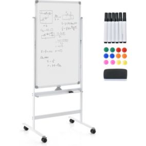 Tableau Blanc Roulant Magnetique 60x100cm avec Hauteur Reglable Double Face Effacable