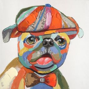 Tableau chien carlin beret pop art culture 50x50 cm - CHARLY