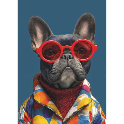 Tableau décoratif bulldog avec lunettes rouges 55 x 75 cm, Dada Art